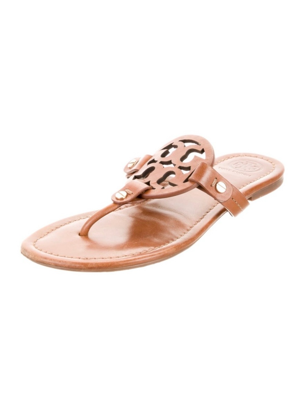 Tory Burch Brown/ Tan Leather Lasercut Accents Slides
Women's Size: 6.5